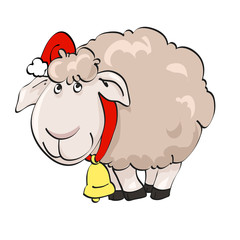 Lovely lamb in Santa's cap with bell