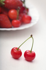 two ripe juicy cherries