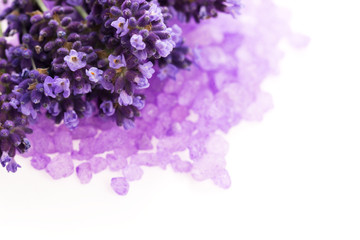 Fototapeta premium Lavender flowers and the bath salt - beauty treatment