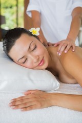 Obraz na płótnie Canvas Smiling brunette getting a shoulder massage