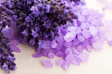 Lavender flowers and the bath salt - beauty treatment