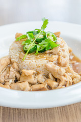 Chicken with brown sauce on rice
