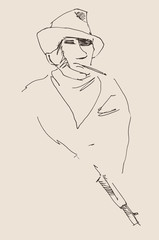 gangster  vintage illustration, engraved retro style,  sketch