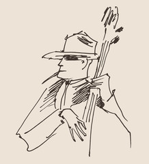 jazzman, music vintage illustration, engraved  style, sketch