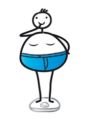 Adipositas, Fettsucht verursacht starkes Übergewicht und gefährdet die Gesundheit - Gewicht auf Waage prüfen