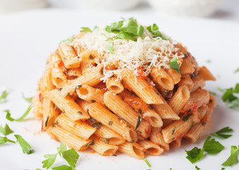 Penne rigate pasta with parmesan cheese