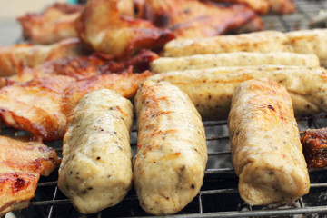 A lot of pork on the grill