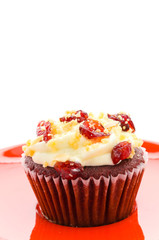 Red cupcake velvet isolated white background