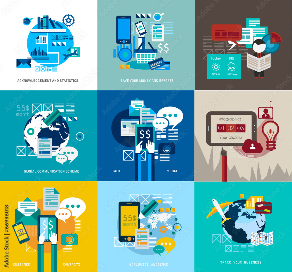 Poster flat style ui icons to use for your business project,