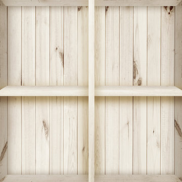 Blank white wooden bookshelf
