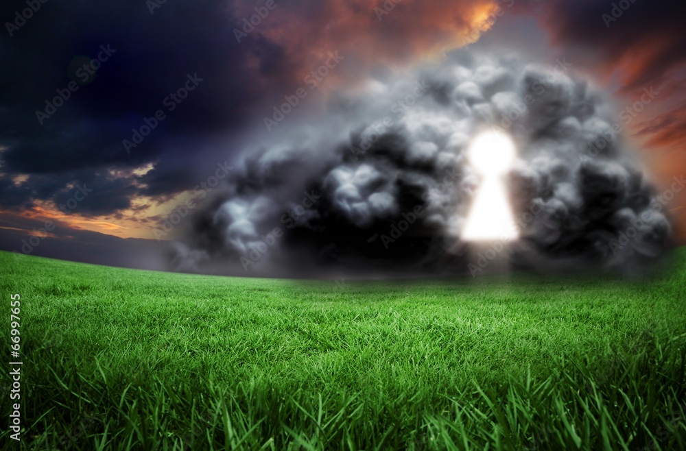 Aufkleber composite image of key hole in cloud