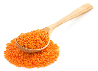 lentil in spoon on white