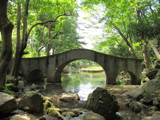 石造の橋のある公園