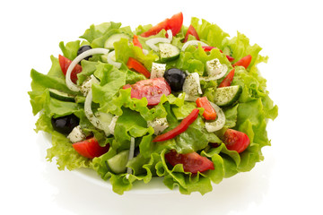 salad in plate on white