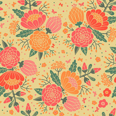 Seamless vintage pattern with decorative flowers.