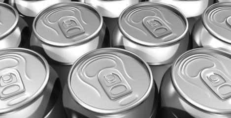 Close up aligned soda cans