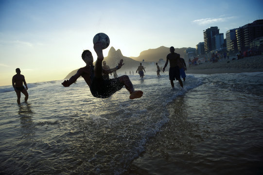 Bicycle Kick Silhouette Playing Altinho Beach Football Rio