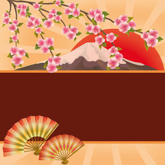 Obraz premium Background with fans, mountain and Japanese cherry tree sakura