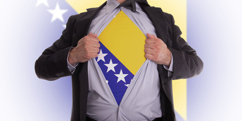 Business man with Bosnia and Herzegovina flag t-shirt