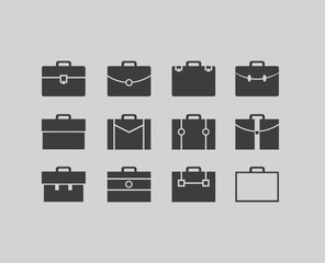 Vector black briefcase icons set background