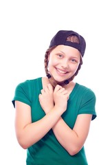 Teen girl in cap having fun