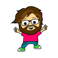 Cartoon man jumping looking happy.