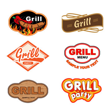 Set of labels with grill and Barbecue
