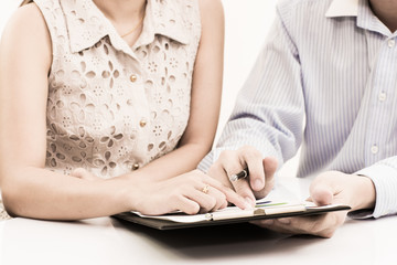 Business people discussing during a meeting on table