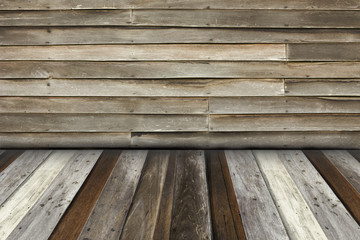 room interior with old wooden wall and wood floor background