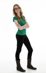Teen Girl Standing on White