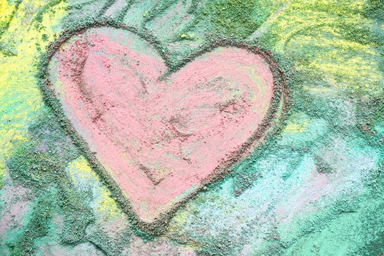 Pink Chalk Heart on Colorful Background - Art by Photographer