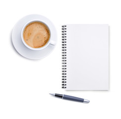 Kaffeetasse, Block und Stift