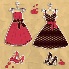 Sample of women's dresses with shoes