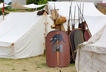 War Equipment in an Ancient Roman Encampment