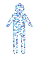 blue person figure icon made of words