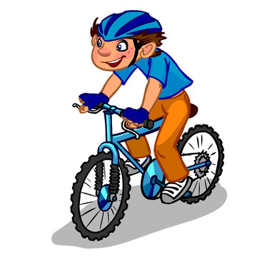 The illustration of a cartoon boy on a bicycle.