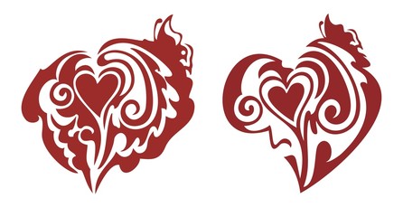 Red hearts with a butterfly