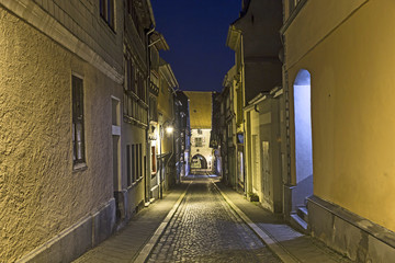 Fototapeta na wymiar Muehlhausen by night with view to old city gate