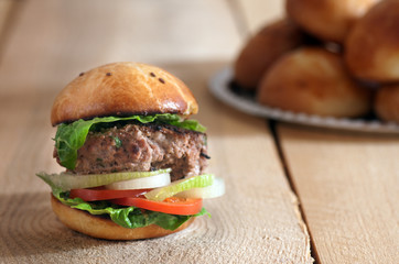 homemade hamburger with fresh vegetables