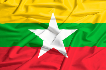 Myanmar flag on a silk drape waving