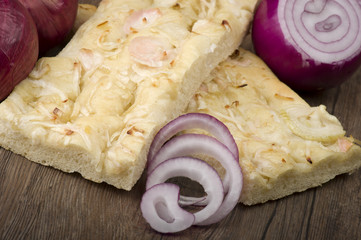 focaccia with onions rings Italian bread appetizer
