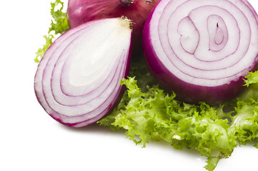 Red Onion rings close up on the  table