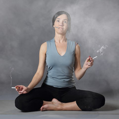 femme stressée au yoga