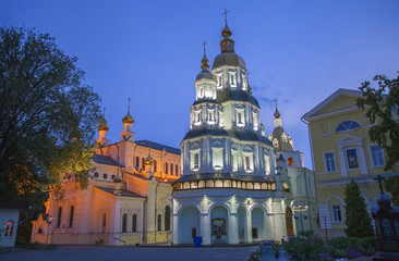 Fototapeta na wymiar Cathedral of the Holy Virgin Protection at night in Kharkov.