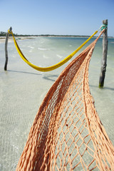 Empty Net Hammocks Tropical Brazilian Beach Sea