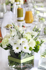 Beautiful wedding decorations on the table before celebration