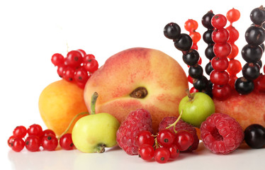 Fresh fruits and berries for healthy snack isolated on white