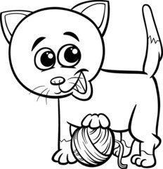 cat with yarn cartoon coloring page