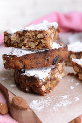 Delicious cake panforte on table close-up