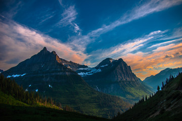Mountains in Glacier at Sunset